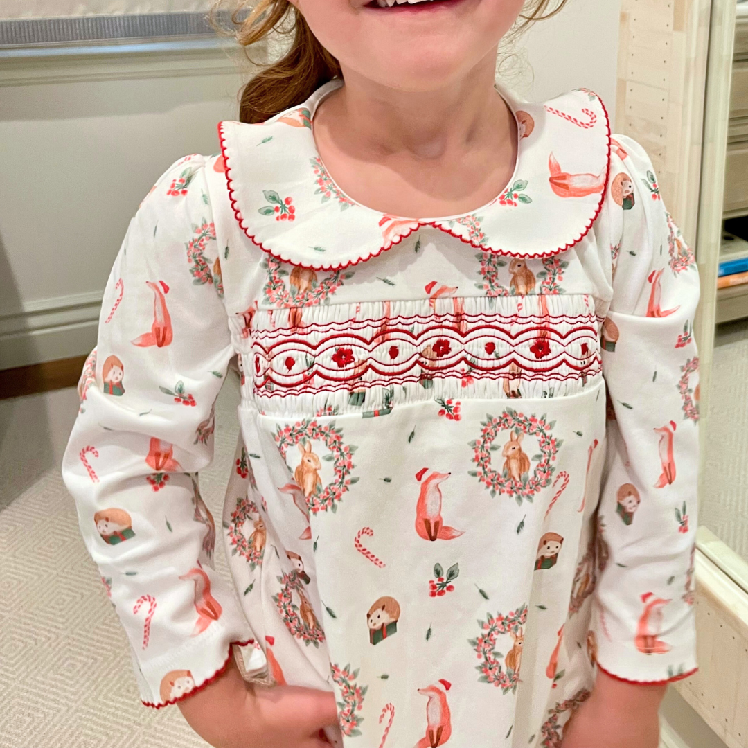 Long Sleeve Smock Dress - Woodland Holiday